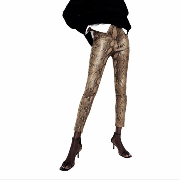 NWT Zara Metallic Snake Print Leggings - Picture 1 of 6